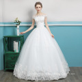 Elegant bateau neckline floor length Ball gown dress korea wedding dresses for fat woman